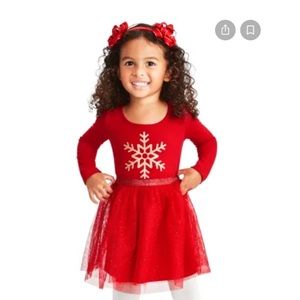 The Children's Place Toddler Girls Glitter Snowflake Knit To Woven Tutu Dress